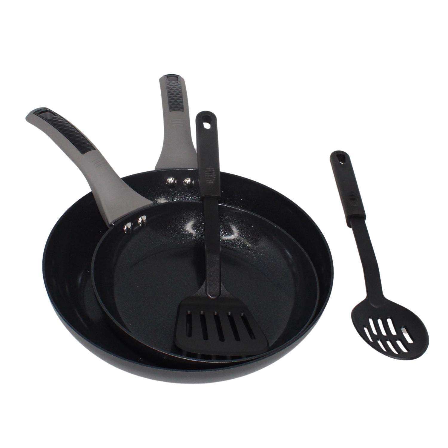 Imusa Mirro Ceramic Coated Aluminum Fry Pan Set Black Mfr