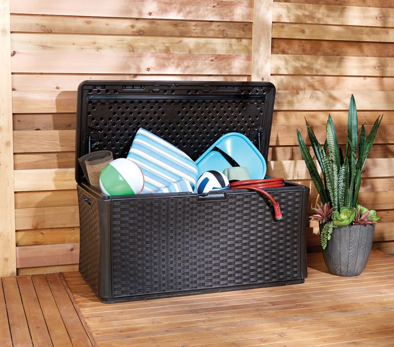 Suncast 55 in. W X 29 in. D Brown Plastic Deck Box 134 gal Suncast 55 in. W X 29 in. D Brown Plastic Deck Box 134 gal