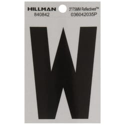 Hillman 3 in. Reflective Black Vinyl Self-Adhesive Letter W 1 pc