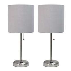 LimeLights 19.5 in. Brushed Steel Gray Table Lamp with Charging Outlet