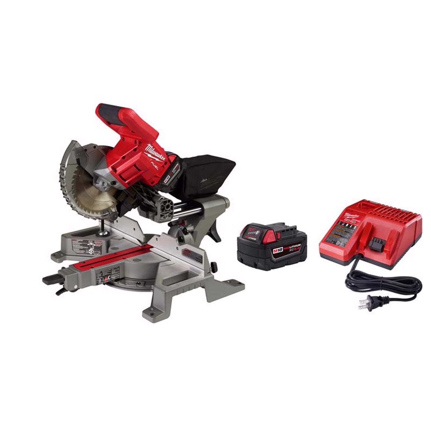 Photos - Power Saw Milwaukee 18V M18 Fual 7-1/4 in. Cordless Brushless Compound Miter Saw Kit  2733-21 (Battery & Charger)