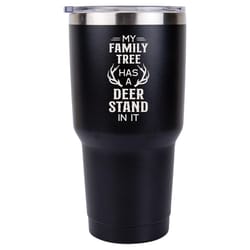 P Graham Dunn 24 oz Black My Family Tree has a Deer Stand in It Tumbler with Lid