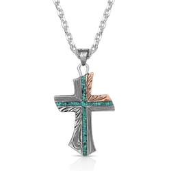 Montana Silversmiths Men's Inner Light Turquoise Cross Silver Necklace Brass Water Resistant