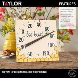Taylor Bee Kind Thermometer Ceramic Multicolored 8 in.