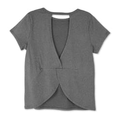 Fitkicks Crossover L Short Sleeve Women's Round Neck Gray Cross Back Tee Shirt