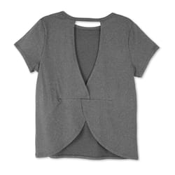 Fitkicks Crossover L Short Sleeve Women's Round Neck Gray Cross Back Tee Shirt