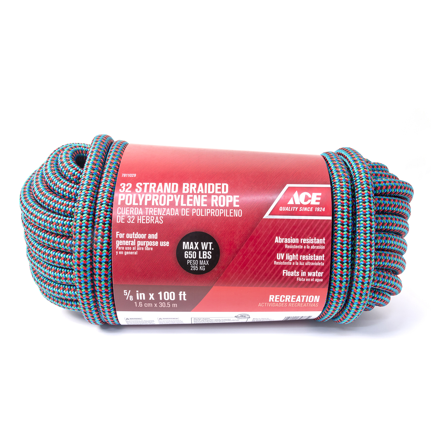 Findmall 5/8 in Braid Polyester Rope Bull Rigging High Force Polyester Rope 150 ft White Grey Blue