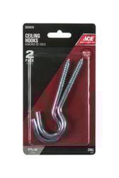 Ace Small Zinc-Plated Silver Steel 4.5625 in. L Ceiling Hook 160 lb 2 pk