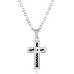 Montana Silversmiths Men's Intertwined with Faith Cross Black/Silver Necklace Stainless Steel Water