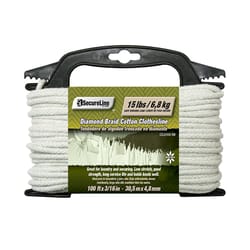 SecureLine 3/16 in. D X 100 ft. L White Diamond Braided Cotton Clothesline Rope