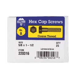 HILLMAN 5/8 in. D X 1-1/2 in. L Heat Treated Steel Hex Head Cap Screw 25 pk