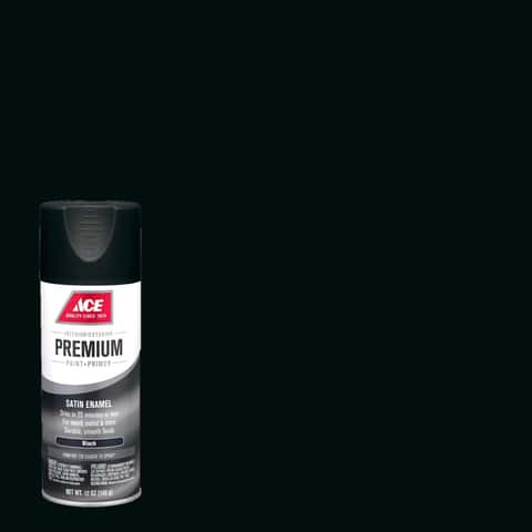 Ace Premium Satin Black Paint + Primer Enamel Spray 12 oz - Ace Hardware