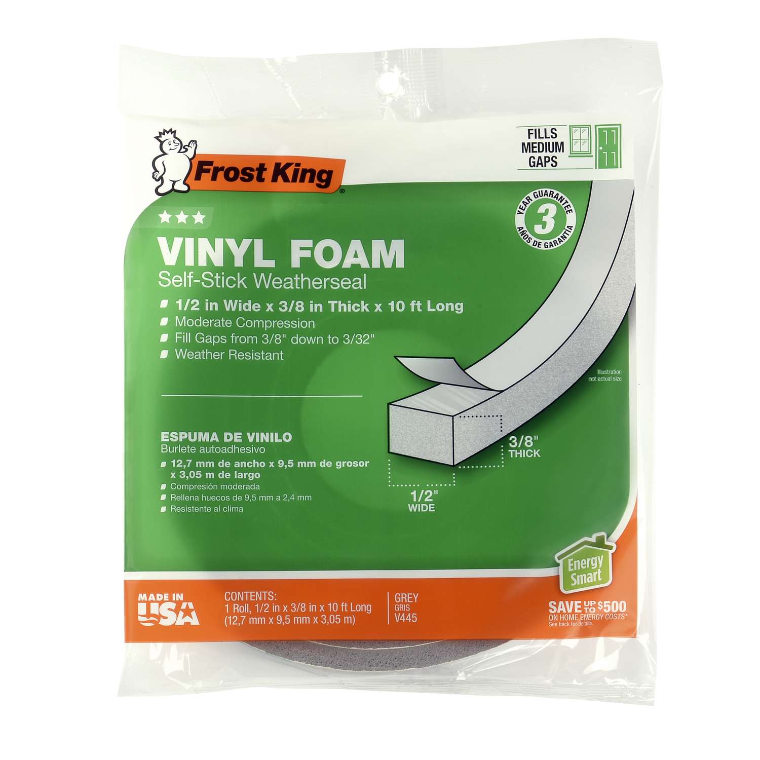 Frost King Gray Vinyl Clad Foam Weather Seal For Doors and Windows 10