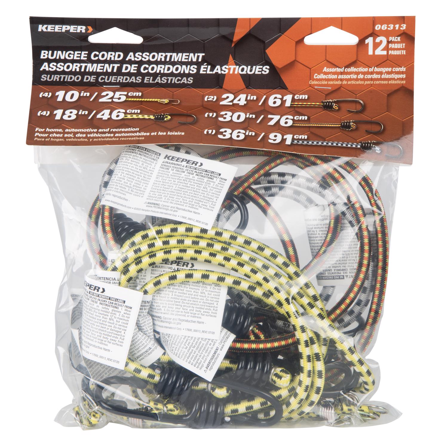 Keeper Assorted Size Multi-Color Bungee Cords with Hooks (12 Pack
