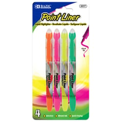 Bazic Products Point Liner Neon Color Assorted Chisel Tip Liquid Highlighter 4 pk