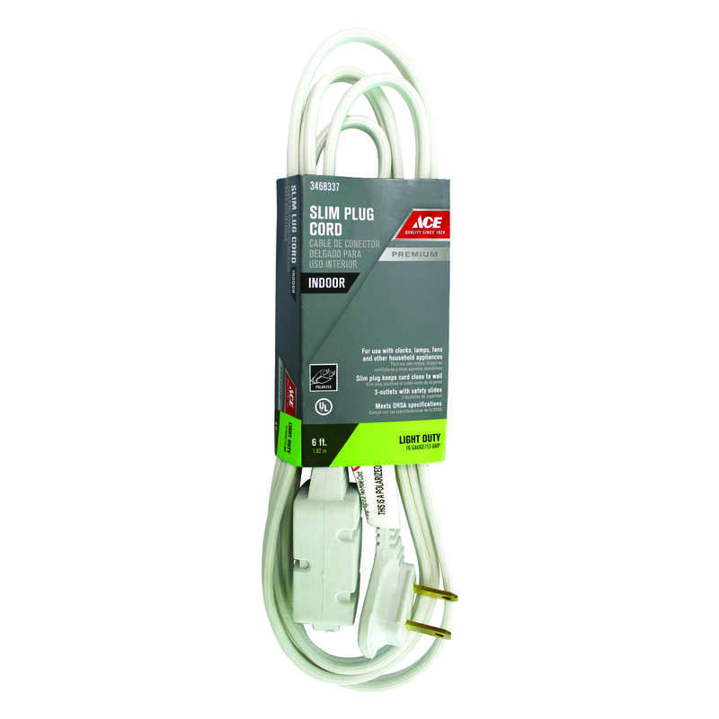 Ace Indoor 6 ft. L White Extension Cord 16/2 SPT2 Ace