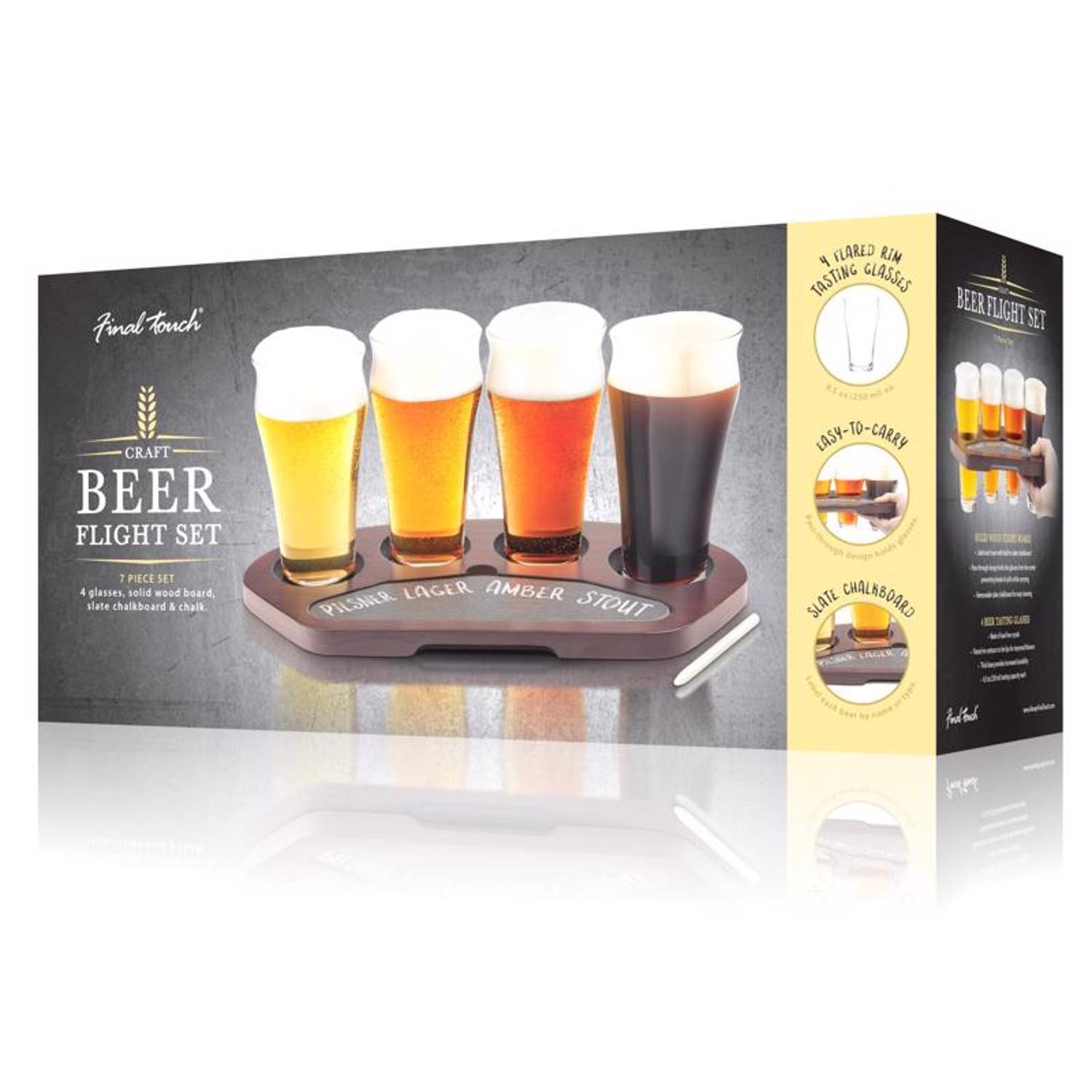 Final Touch 8.5 oz Clear Glass/Wood Beer Flight Board Uae Electronic uaeelectronic.com