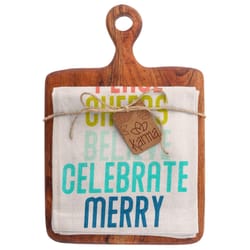 Karma Gifts Cotton/Teak Wood Tea Towel with Cutting Board