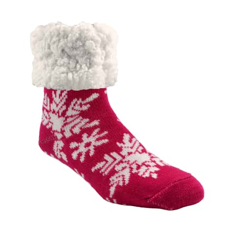 Cozy slipper socks with sherpa lining - Reindeer. Colour: red. Size: 6-10