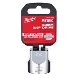 Milwaukee 22 mm X 3/8 in. drive Metric 6 Point Standard Socket 1 pc