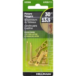 HILLMAN Brass-Plated Gold Conventional Picture Hanger 30 lb 6 pk