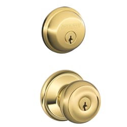 Schlage Georgian Bright Brass Deadbolt and Entry Door Knob 1-3/4 in.