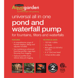 Pennington Aquagarden 0.075 HP 832 gph 120 V Pond Pump Kit