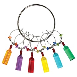 Prodyne Multicolored Acrylic/Stainless Steel Colorful Wine Bottles Wine Charms