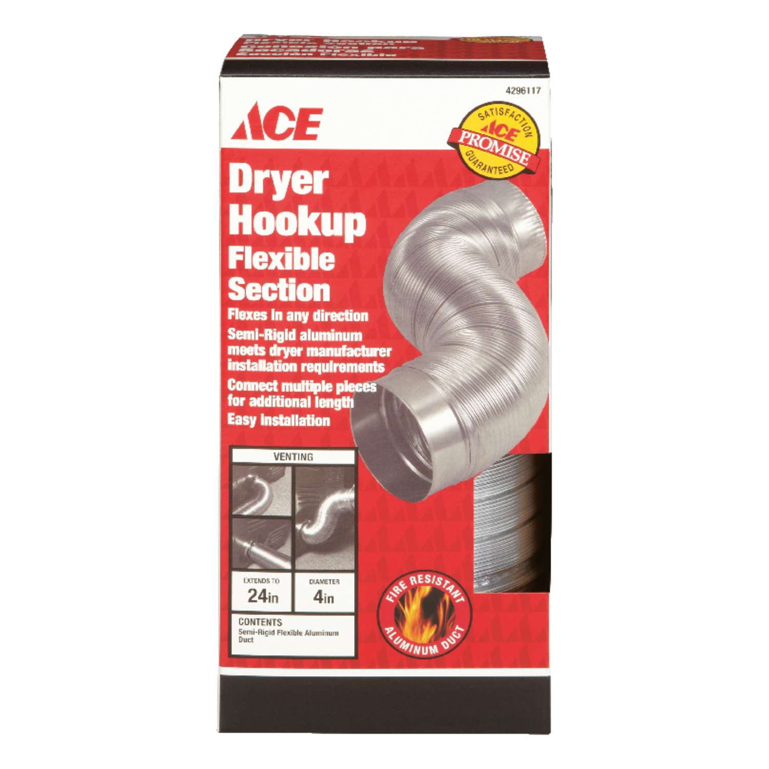 NEW ACE Silver/White Aluminum Dryer Vent Duct 4" x 20' ACEF0420B 