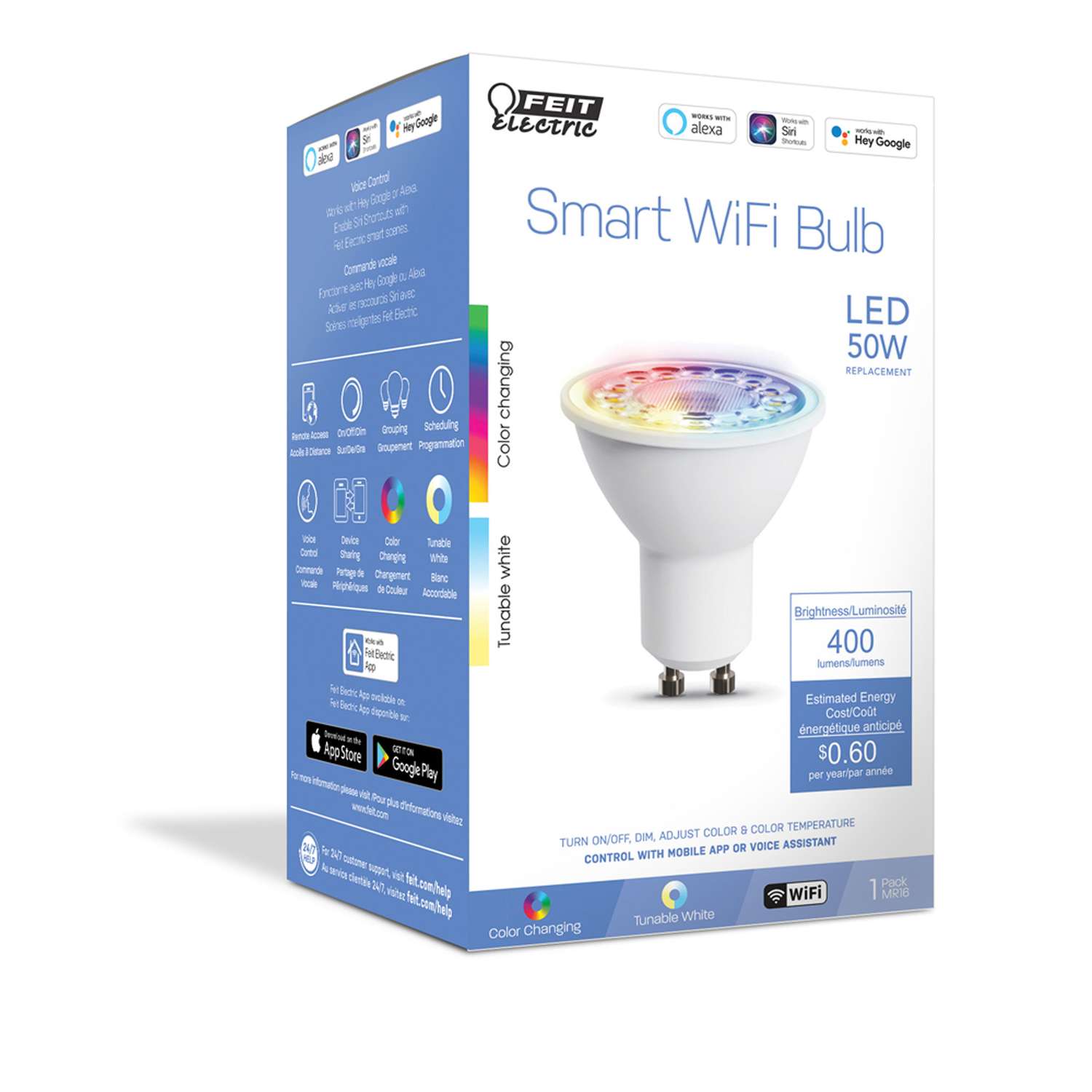 Feit Electric MR16 GU10 LED Smart Bulb Color Changing 50 Watt