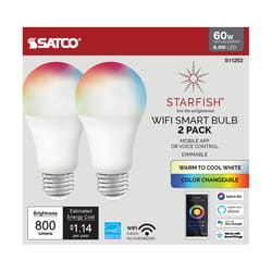 Satco Starfish A19 E26 (Medium) Smart-Enabled LED Bulb Tunable White/Color Changing 60 Watt Equivale