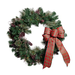 Celebrations 30 in. D LED Prelit Multicolored Twig Pine Bow Wreath
