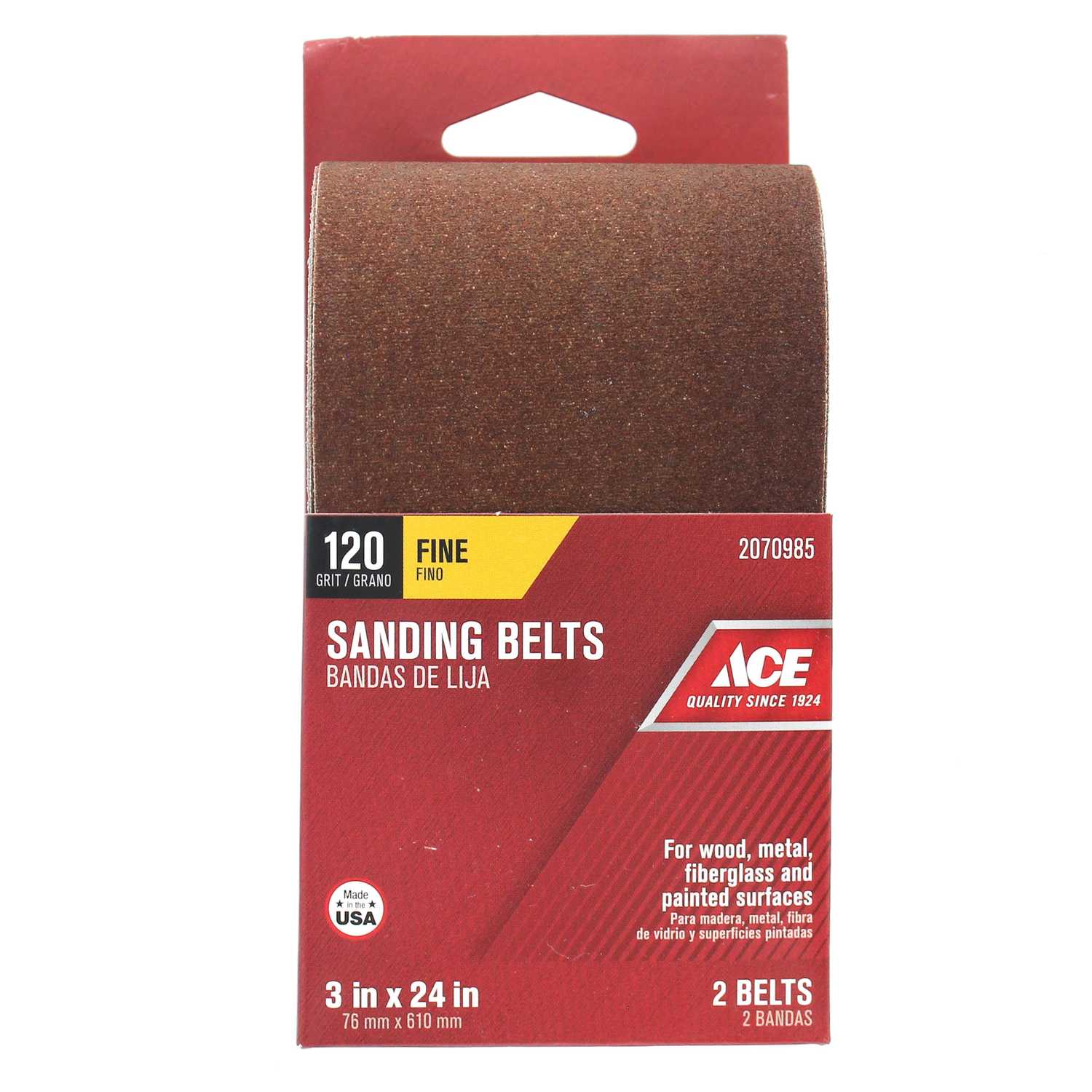 Ace 24 in. L x 3 in. W Aluminum Oxide Sanding Belt 120 Grit Fine 2 pc