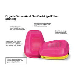 3M P100 Acid Gas and Organic Vapor Respirator Cartridge Replacement Pink 2 pc