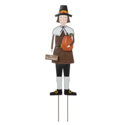 Glitzhome Multicolored Iron/MDF 36 in. H X 8.25 in. L X 1 in. W Pilgrim Boy Yard Stake