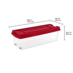 IRIS USA 40 20 Rolls Wrapping Paper Storage Container, Clear/Red