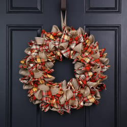 Glitzhome 18.5 in. Plaid Wreath Fall Decor