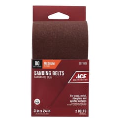 Ace 24 in. L X 3 in. W Aluminum Oxide Sanding Belt 80 Grit Medium 2 pc