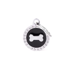 MyFamily Glam Black Bone Circle Strass Metal Dog Pet Tags Medium