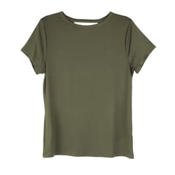 Fitkicks Crossover L Short Sleeve Women's Round Neck Green Cross Back Tee Shirt
