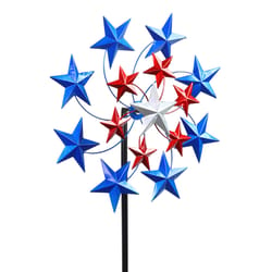 Exhart Multicolored Metal 82 in. H Star Spangled Spinner Outdoor Garden Stake