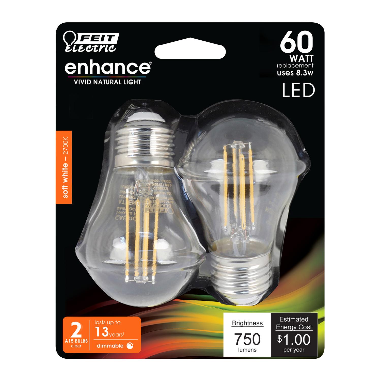 A1560927CAFL2RP Feit Electric A15 E26 (Medium) LED Bulb Soft White sku A1560927CAFL2RP