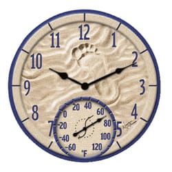 Taylor Round Clock/Thermometer Polyresin Blue 14 in.