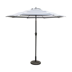 Living Accents 9 ft. Tiltable Navy White Stripe Market Umbrella