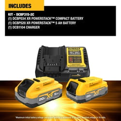 DeWalt 20V MAX XR POWERSTACK DCBP315-2C Lithium-Ion 1.7Ah and 5Ah Battery and Charger Starter Kit 3