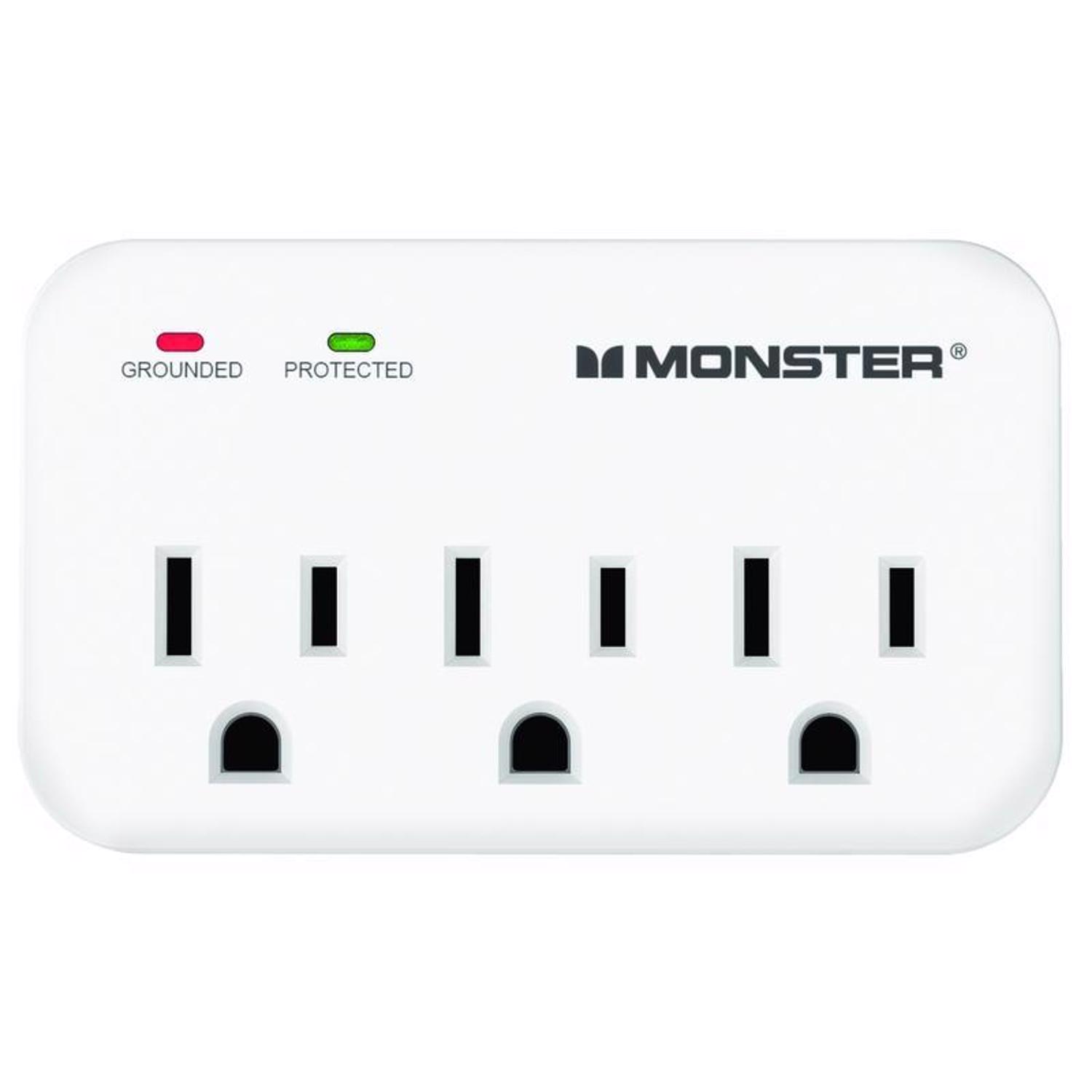 Photos - Surge Protector / Extension Lead Monster Just Power It Up 0 ft. L 3 outlets Wall Tap Surge Protector White 