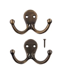 Ace 1-3/4 in. L Antique Brass Yellow Brass Small Double Garment Hook 2 pk