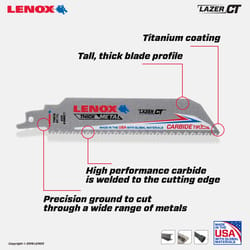 Lenox Lazer CT 6 in. Carbide Tipped Reciprocating Saw Blade 8 TPI 1 pc