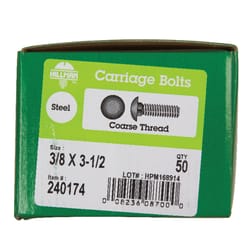 HILLMAN 3/8 in. X 3-1/2 in. L Zinc-Plated Steel Carriage Bolt 50 pk