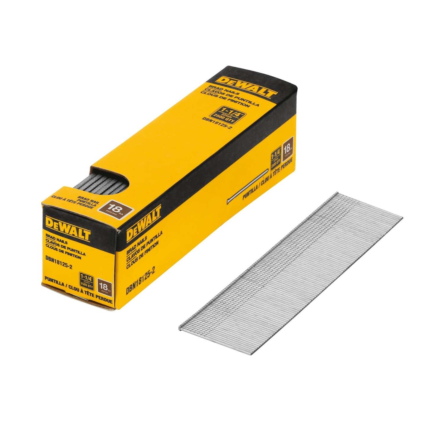 DeWalt 11/4 in. 18 Ga. Straight Strip Brad Nails Smooth Shank 2500 pk